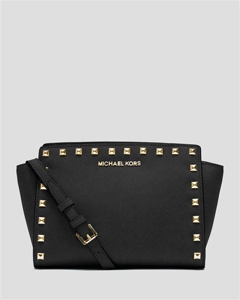 michael kors selma stud messenger medium black crossbody bags|Michael Kors Selma Stud Leather Medium Messenger Bag .